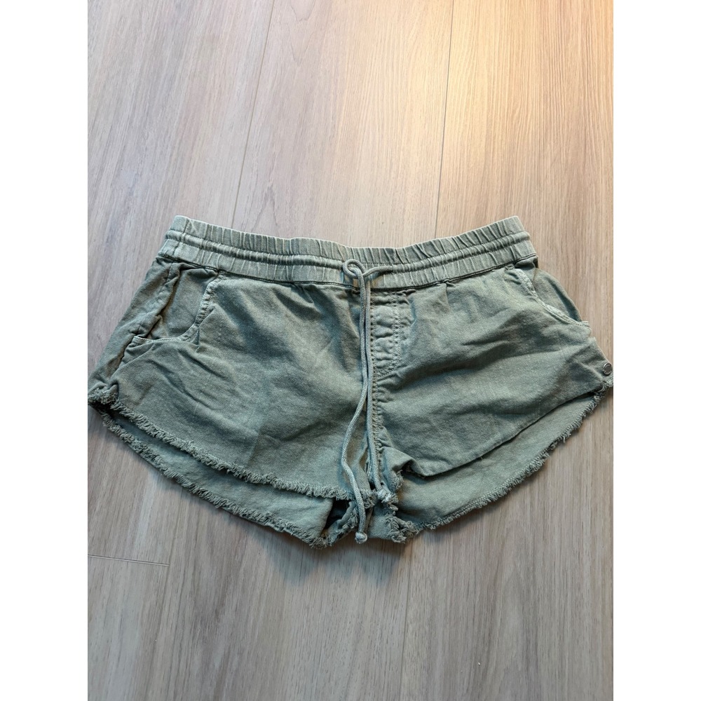 Roxy Oceanside Linen Blend Frayed Hem Shorts Sage Green Large